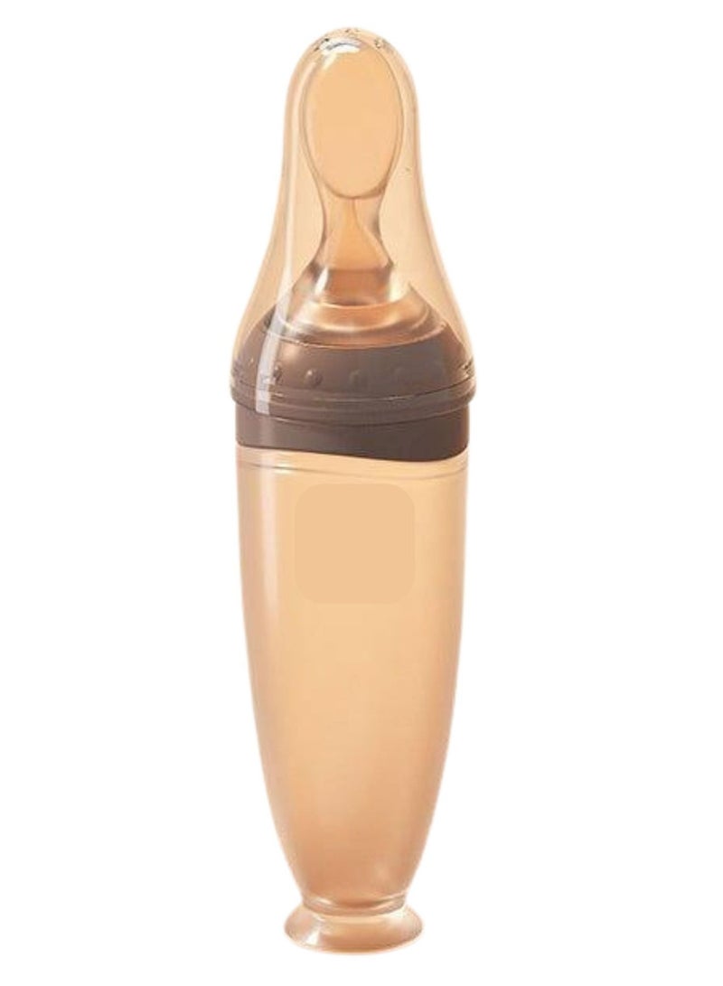 Silicone Baby Spoon Feeding Bottle 120ml Light Coffee – Rice Cereal & Puree Feeder, Slow Flow Anti-Colic Squeeze Dispenser, BPA Free, Easy Clean, 6M+ - Image 1